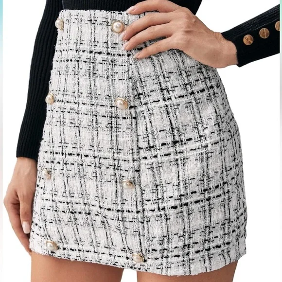 High Waist Tweed Plaid Mini Skirt - Picture 3 of 16